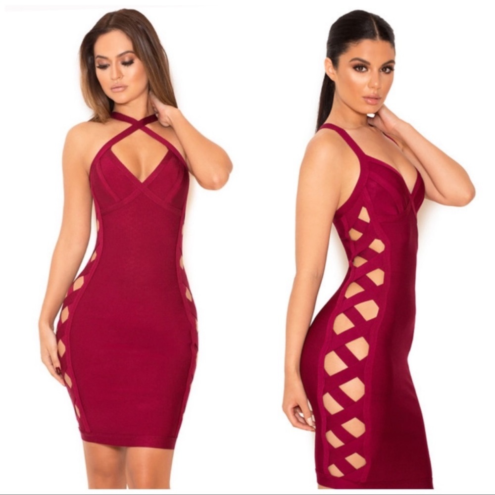 37 House of CB Filina Red Lattice Side Bandage Dress